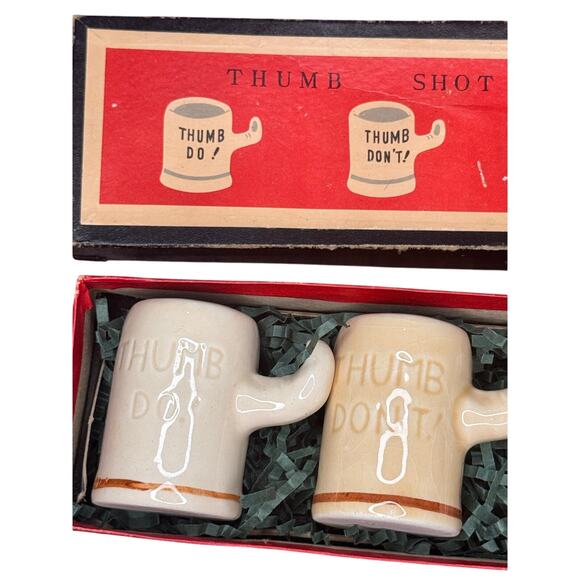 Vintage Japan Thumb themed shot glasses set of 4 NIB Do dont cant fun kitchy - Picture 6 of 6